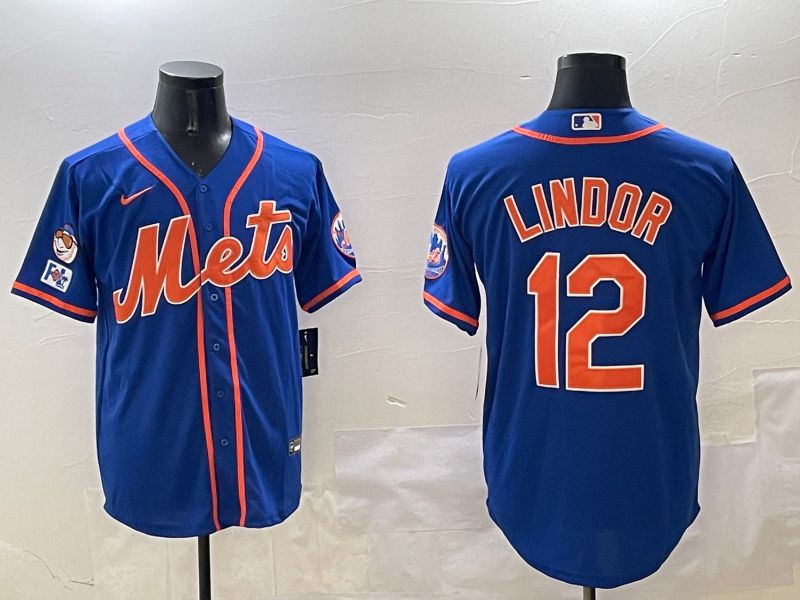 Men New York Mets #12 Lindor Blue Game 2025 Nike MLB Jersey style 2